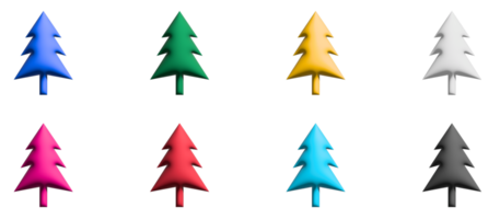 Widespread coniferous green tree 3d icon set, colorful symbols graphic elements png