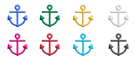 Anchor 3d icon set, colorful symbols graphic elements png