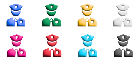 ensemble d'icônes 3d de policier, éléments graphiques de symboles colorés png