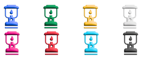 Kerosene lamp 3d icon set, colorful symbols graphic elements png