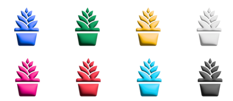 Flower pot 3d icon set, colorful symbols graphic elements png