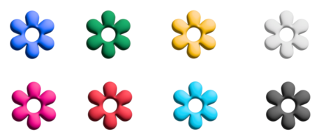 jeu d'icônes 3d de fleurs, éléments graphiques de symboles colorés png