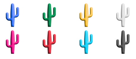 Cactus 3d icon set, colorful symbols graphic elements png