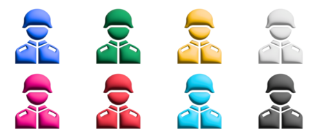 conjunto de ícones 3d de soldado, elementos gráficos de símbolos coloridos png