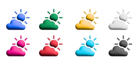 moln och Sol 3d ikon uppsättning, färgrik symboler grafisk element png
