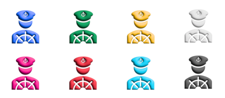 conjunto de iconos 3d de capitán de barco, elementos gráficos de símbolos coloridos