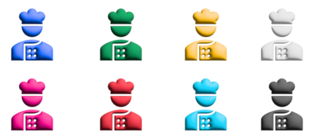 Chef 3d icon set, colorful symbols graphic elements png