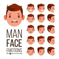 Man Emotions Vector. Different Male Face Avatar Expressions Set. Emotional Set For Animation. Isolated Flat Cartoon Illustration vector