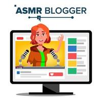 ASMR Blogger Channel Vector. Girl. Enjoying Sound. Video Blog Channel. Isolated Illustration vector