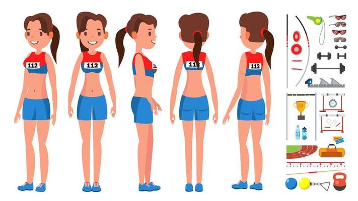 Athletics Player Female Vector. Competition Concept. Energetic People. High Jump. Doing Different Track. Athlete Isolated Flat Cartoon Character Illustration