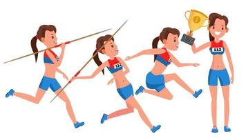 vector de jugador de mujer joven de atletismo. concepto de deporte carrera de jogging ropa de deporte. deporte individual. chica atleta. ilustración de dibujos animados plana