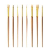 Realistic Artist Paintbrushes Set. Paint Brush Set Isolated On White Background. Vector Collection For Artist Design. Watercolor, Acrilic Or Oil Brushes With Light Wooden Handle
