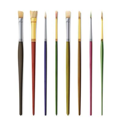 Realistic Artist Paintbrushes Set. Paint Brush Set Isolated On White Background. Vector Collection For Artist Design. Watercolor, Acrilic Or Oil Brushes With Light Wooden Handle