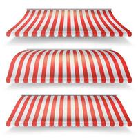 Classic Red And White Awning Vector Set. Realistic Store Awning Isolated On White Background Illustration