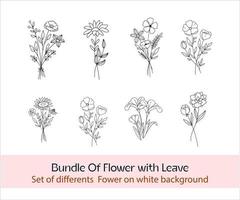 Collection of Black in white Editable Spring Flowers. Set of floral branch. Isolated on white for greeting cards, Easter, thanksgiving, wedding projects, Patterns. Spring set, hand drawn elements. vector