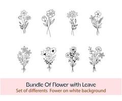 Collection of Black in white Editable Spring Flowers. Set of floral branch. Isolated on white for greeting cards, Easter, thanksgiving, wedding projects, Patterns. Spring set, hand drawn elements.