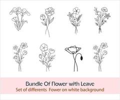 Collection of Black in white Editable Spring Flowers. Set of floral branch. Isolated on white for greeting cards, Easter, thanksgiving, wedding projects, Patterns. Spring set, hand drawn elements. vector