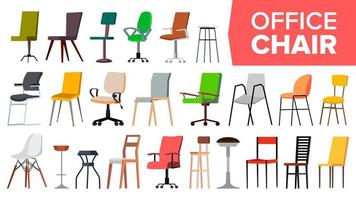 conjunto de sillas vectoriales. sillas de oficina modernas para escritorio. diferentes tipos. elemento de diseño de asiento interior. ilustración de muebles aislados vector