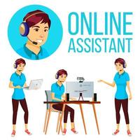 Online Assistant Asian Woman Vector. User Support Service. Hotline Operator. Illustration