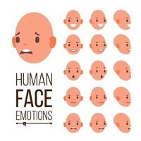 Human Emotions Vector. Face Smiling, Angry, Surprised, Laughing, Serious. Variety Emotions Concept. Cute, Joy, Laughter, Sorrow. Isolated Flat Cartoon Illustration vector