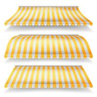 Striped Awnings Vector Set. Large Striped Awnings For Shop And Market Store. Design Element For Shops, Store Front. Isolated Illustration