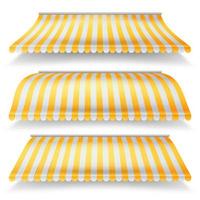 Striped Awnings Vector Set. Large Striped Awnings For Shop And Market Store. Design Element For Shops, Store Front. Isolated Illustration