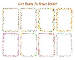 cute flower a4 sheet frame border  design element set for worksheet vector