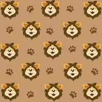 vector cute tiger head pattern and footprints