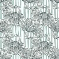 Abstract floral line seamless pattern in retro style. Delicate vintage outline flower endless background. vector