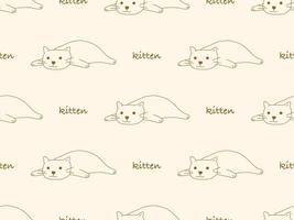 Kitten cartoon character seamless pattern on orange background vector