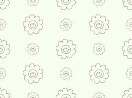 Flower cartoon character seamless pattern on green background vector