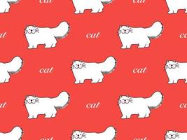 Cat cartoon character seamless pattern on red background vector