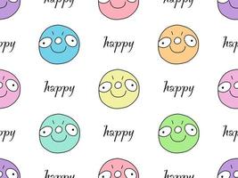 Happy cartoon character seamless pattern on white background vector