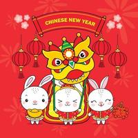 Chinese New Year 2023 Year of the Rabbit  in different wishing pose. vector