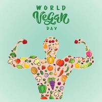 cartel del día mundial vegano, diseño de publicaciones del día mundial vegano, vector biológico de alimentos naturales