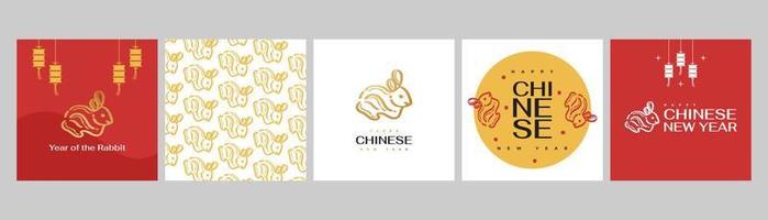 2023 Chinese New Year - year of the Rabbit poster set. Minimal and trendy poster template with cute rabbit illustration vector