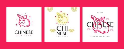 2023 Chinese New Year - year of the Rabbit poster set. Minimal and trendy poster template with cute rabbit illustration vector