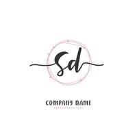 sd escritura a mano inicial y diseño de logotipo de firma con círculo. hermoso diseño de logotipo escrito a mano para moda, equipo, boda, logotipo de lujo. vector