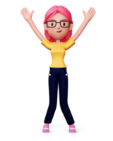 Happy women raise both hands, 3d rendering png