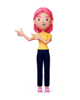 Happy women pointing finger, 3d rendering png