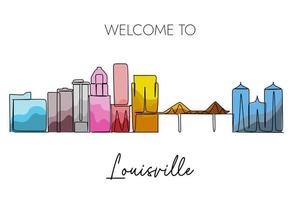 dibujo del horizonte de louisville. arte continuo de una sola línea de ciudad famosa para viajes y destino turístico vector