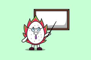 Cute cartoon Dragon fruit teacher with whiteboard vector