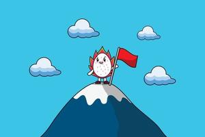 Illustration cute Dragon fruit climbs top mountain vector