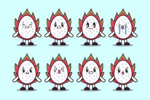 Set kawaii Dragon fruit cartoon expressions vector