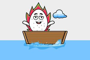 cute cartoon Dragon fruit get on boat illustration vector