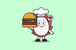 Cute cartoon Dragon fruit chef holding burger vector