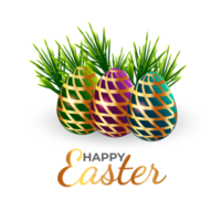 happy easter element for design.eggs in green grass with white flowers isolated png