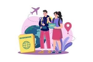 Tourist Man And Woman Walking With Map Or Guidebook vector