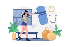 Muscular Strong Woman Boxing In The Gym vector