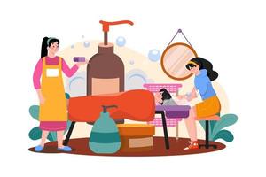 A Young Woman Has Head Washing In A Beauty Salon. vector